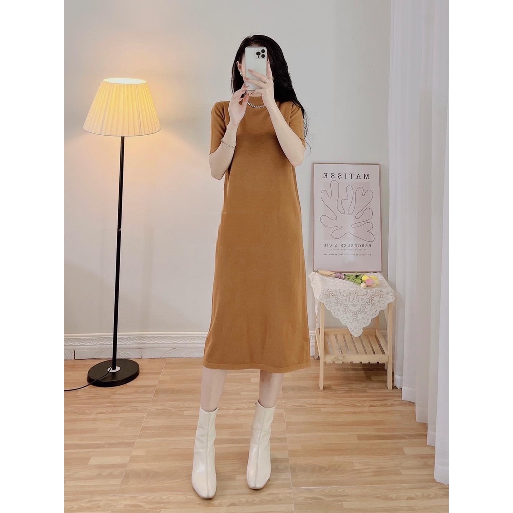 Váy Len Suông Cộc Tay Quảng Châu Nữ Minz Store Mã 807, Thiết Kế Basic Hàn Quốc