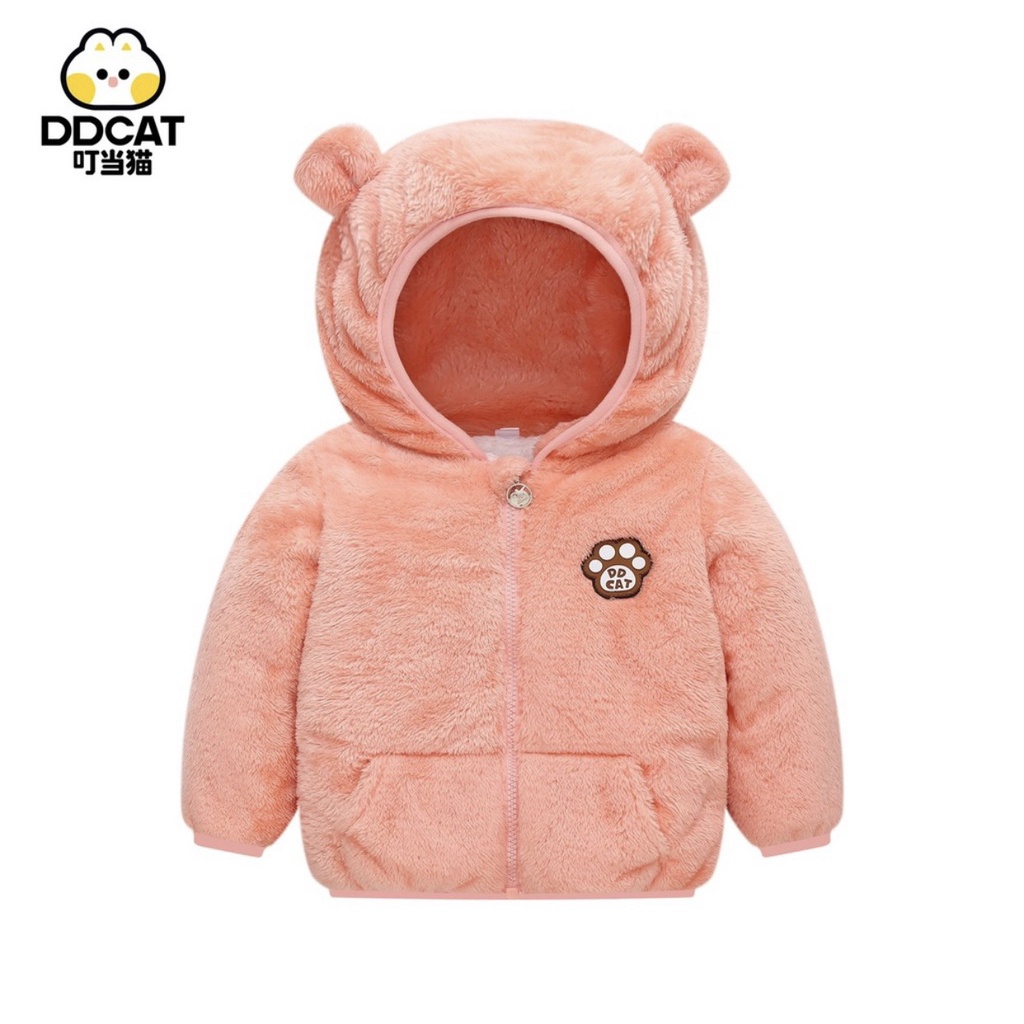 Áo khoác lông cừu tai gấu cho bé, áo khoác lông 2 lớp siêu ấm cho bé trai bé gái