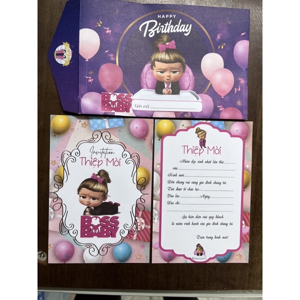 Combo 20 thiệp mời sinh nhật bé gái boss baby girl