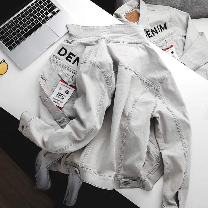 Áo Khoác Jeans Nam Nữ From Rộng, Áo Bò Trắng Thêu Chữ Đen Thời Trang Unisex