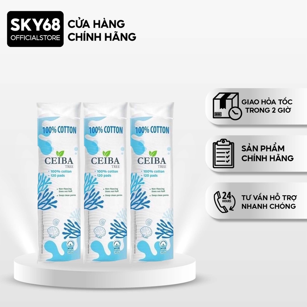 Bộ 3 Bông Tẩy Trang 100% Cotton Ceiba Tree 120 miếng x 3