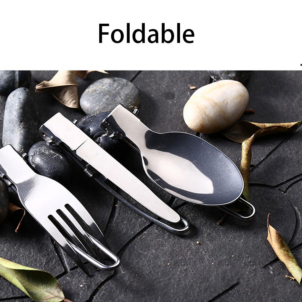 Bộ 3 Dao Muỗng Nĩa Bằng Thép Không Gỉ Có Thể Gấp Gọn Tiện Dụng