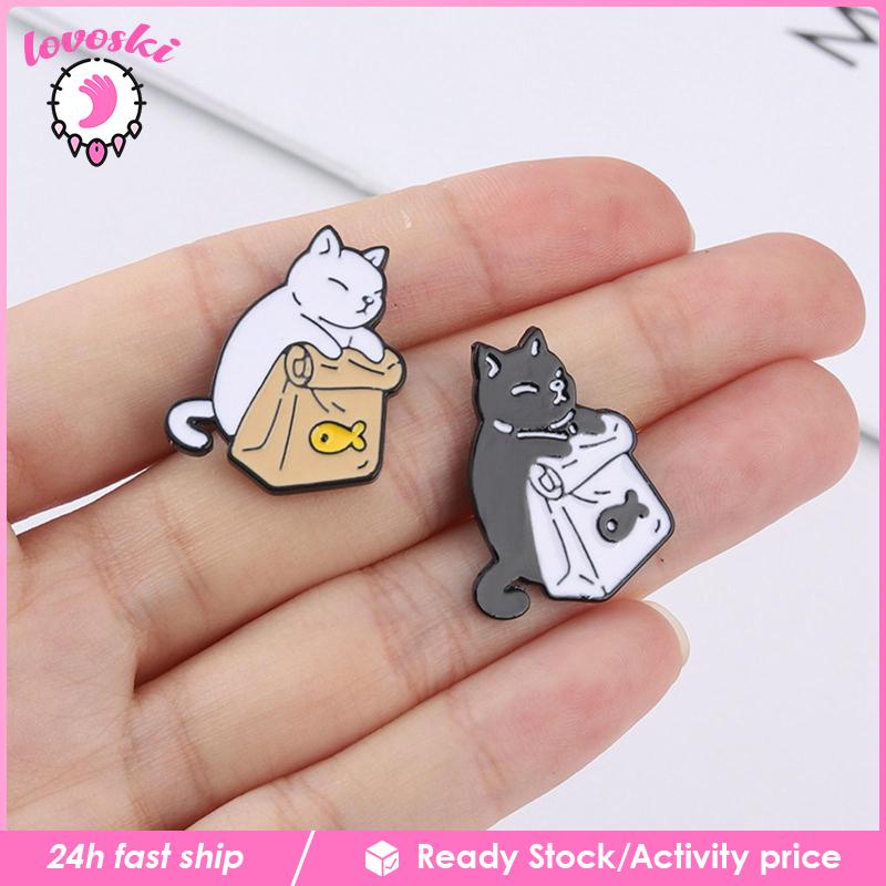 Set 2 Ghim Cài Áo Hình Mèo Tráng Men Dễ Thương