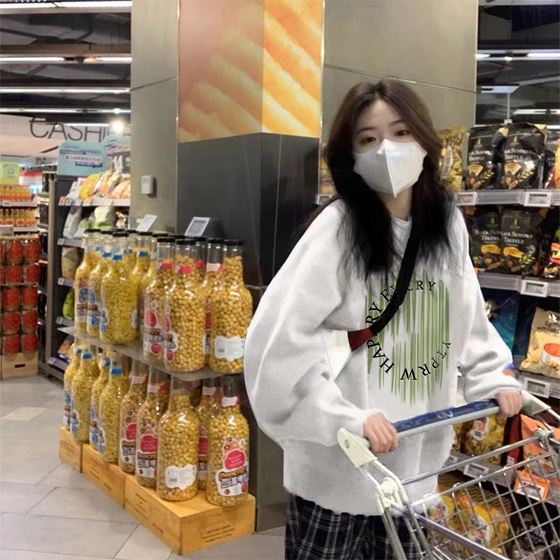 NRVP Áo Thun Nữ Dài Tay Dáng Rộng In Hình Phong Cách Hàn Quốc Mới