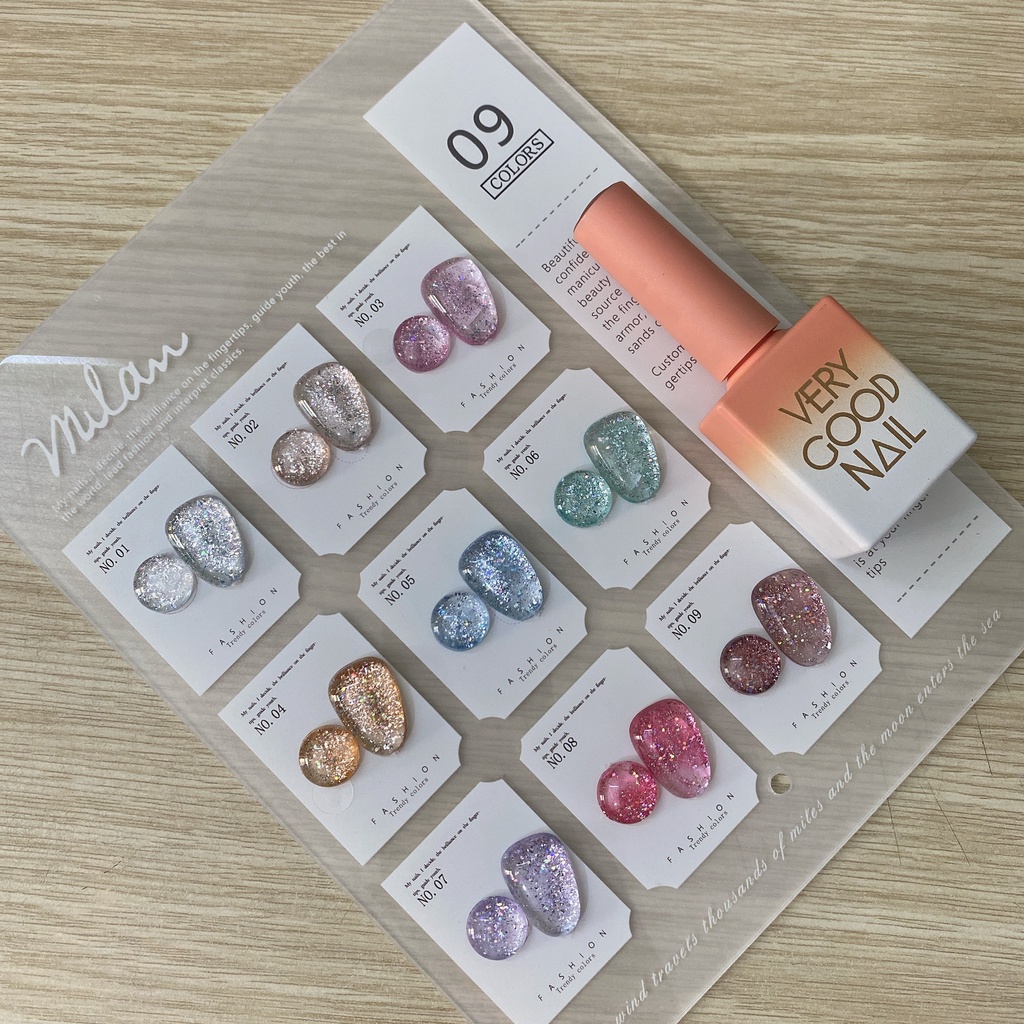 [06] Set sơn gel nhũ 9 màu Very Good Nail chính hãng 15ml + tặng kèm bảng màu