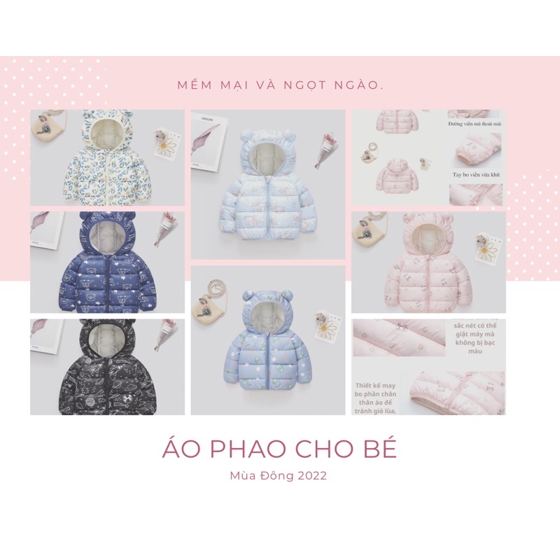 Áo phao tai gấu, áo khoác mùa đông cho bé hoạ tiết hoạt hình cho bé đi hoc đi chơi