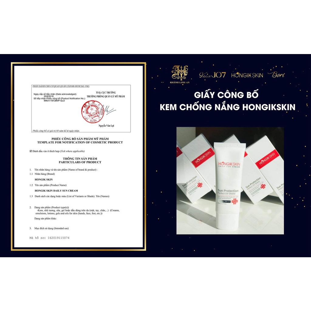KEM CHỐNG NẮNG HONGIK SKIN SPF50+ PA+++ 50MLHANF QUỐC