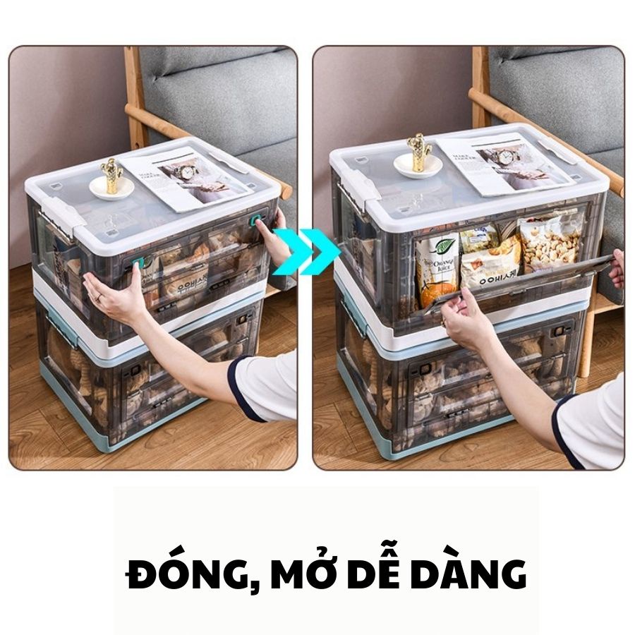Hộp Đựng Đồ Gấp Gọn Trong Suốt, Hộp Đựng Đồ Xếp Chồng Lên Nhau 88L Siêu Lớn, Có Bánh Xe Tiện Lợi Q040