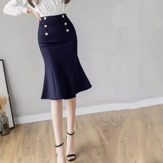 Chân váy đuôi cá dáng dài qua gối màu đen có độ xoè nhẹ - Chân váy công sở VannhShop