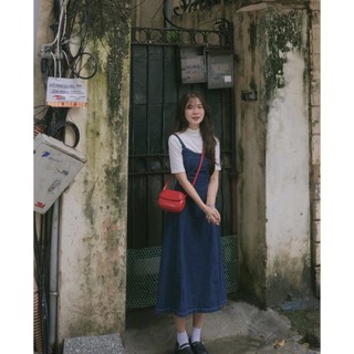 Váy Yếm DENIM viền chỉ chun lưng STYLE ULZZANG