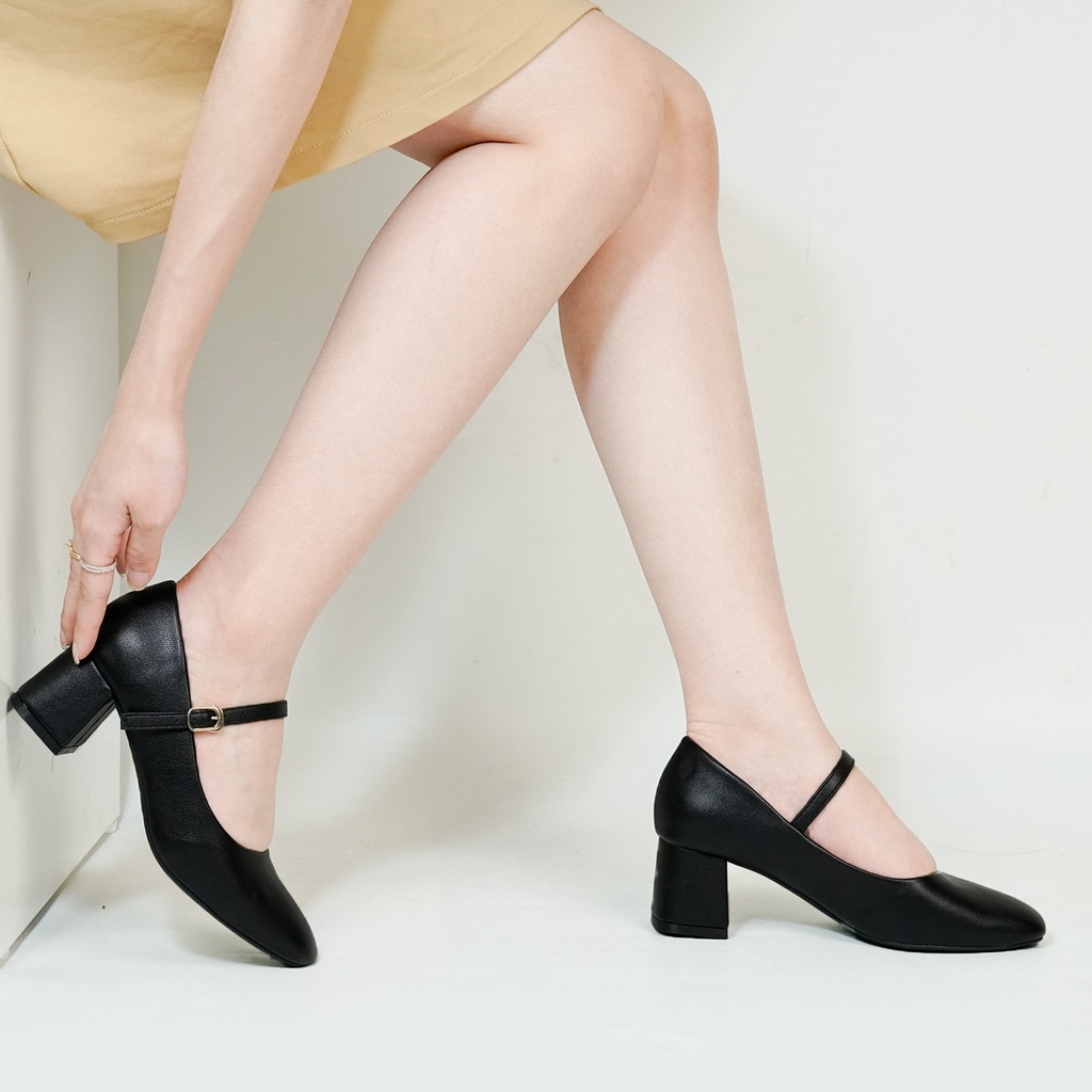 Giày Cao gót Nữ 5p Gót vuông Công sở Basic Quai cài mảnh Da mềm cao cấp chuẩn VNXK gx24