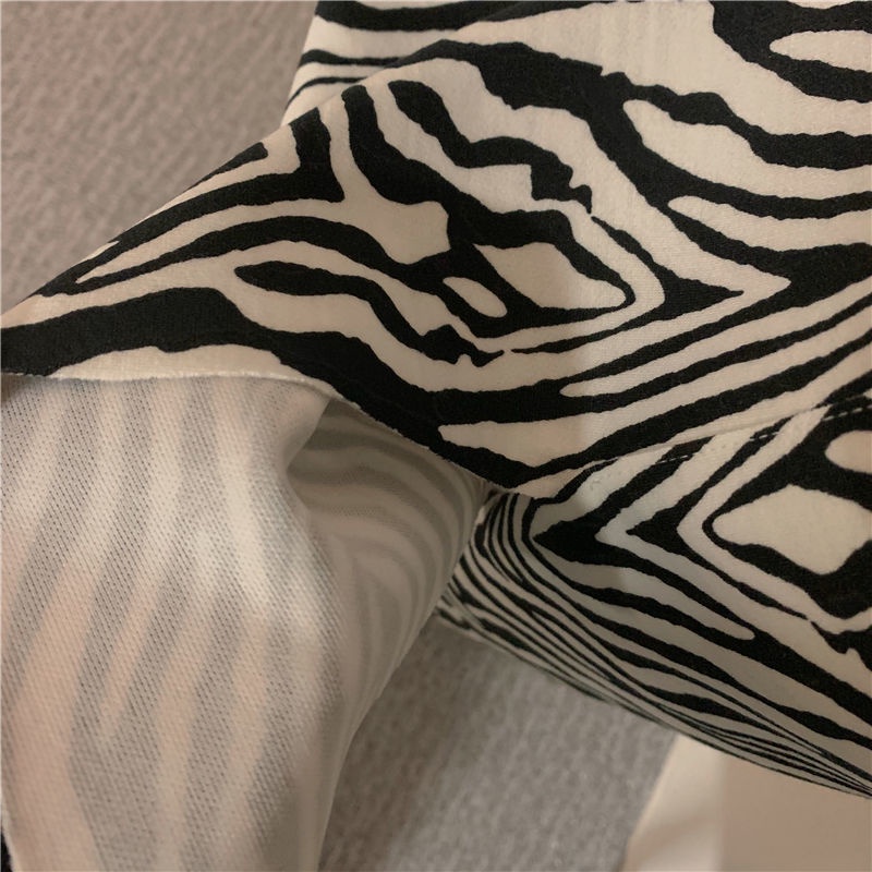 Chân Váy Chữ A Lưng Cao Họa Tiết Ngựa Vằn Phong Cách Hong Kong Cho Nữ