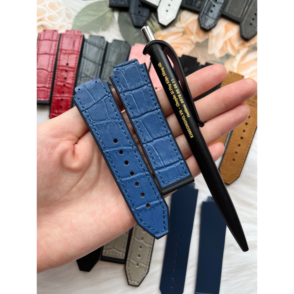 TẶNG KÈM TOVIT Dây Đồng Hồ HUBLOT Nam Nữ Case 38 Lót Da Vân Xanh Dương Size Dây 15 - 23 - .
