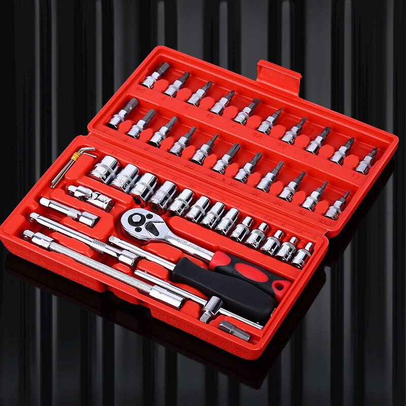 Bộ dụng cụ mở bulong ốc vít đa năng 46 chi tiết, Không han gỉ Hàng Mới, Bộ dụng cụ sửa chữa oto xe máy 46 món đa năng