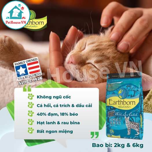 EARTHBORN WILD SEA CATCH - Bao 6Kg Thức Ăn Hạt Cho Mèo Và Mèo Con Vị Cá Hồi & Cá Trích Hàng Chính Hãng