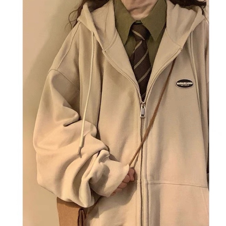 Áo khoác hoodie zip chất nỉ bông in hình nhỏ