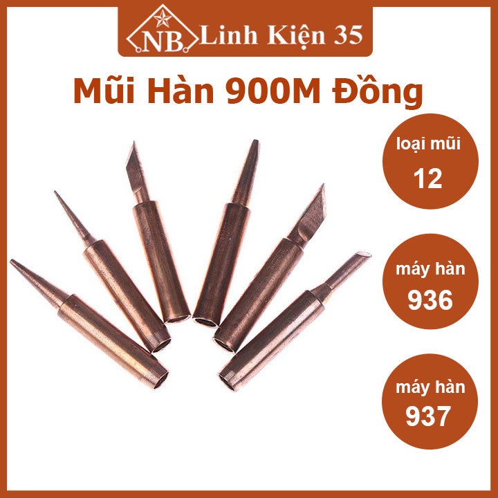 Đầu Mũi Hàn 900M Bằng Đồng Dùng Cho Máy Hàn 936, 937, 967, 969, 908S, Điều Chỉnh Nhiệt 60W