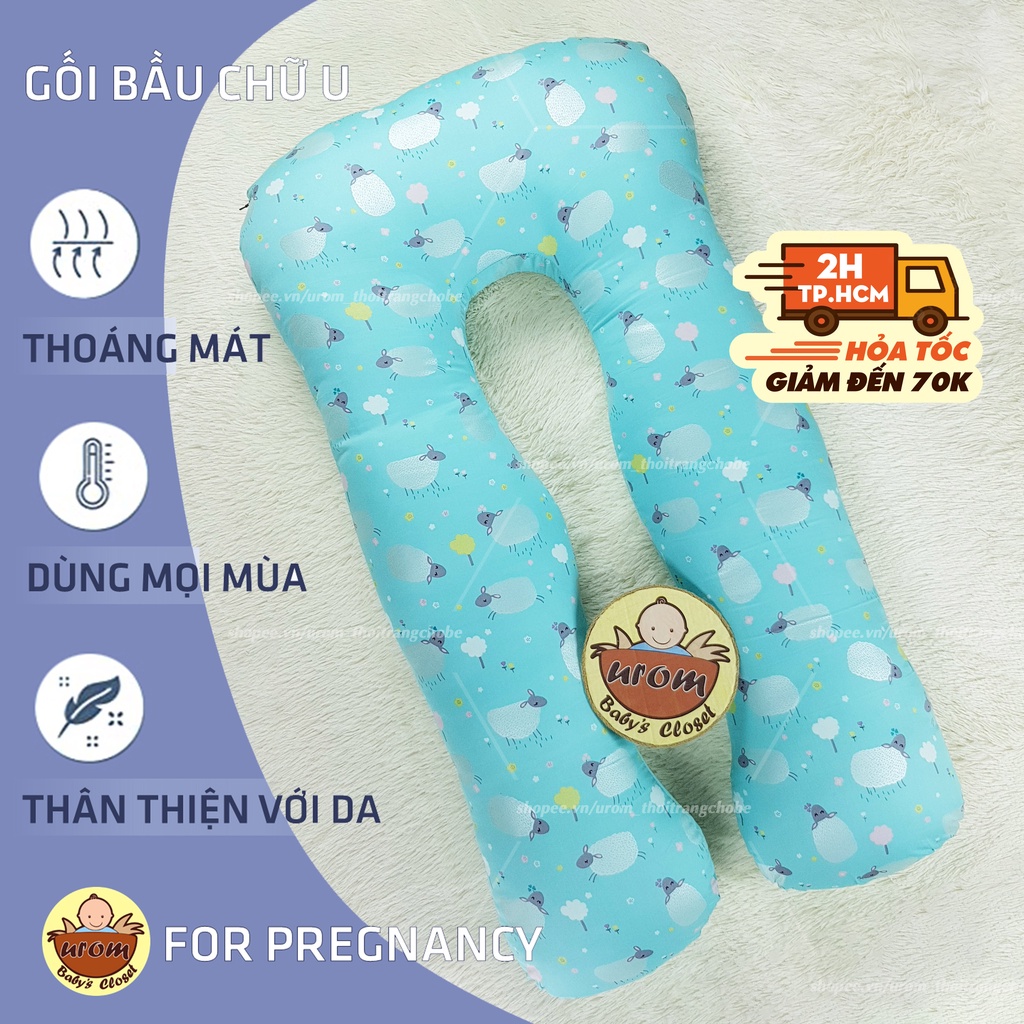 Gối ôm bà bầu chữ U vỏ cotton satin Hàn Quốc cao cấp 120cm bông gòn Micro Fiber mềm êm cho mẹ ngủ ngon