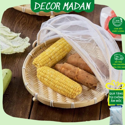 Lồng bàn tre có màn che thực phẩm, decor nhà bếp size 30-37-42cm - MADAN