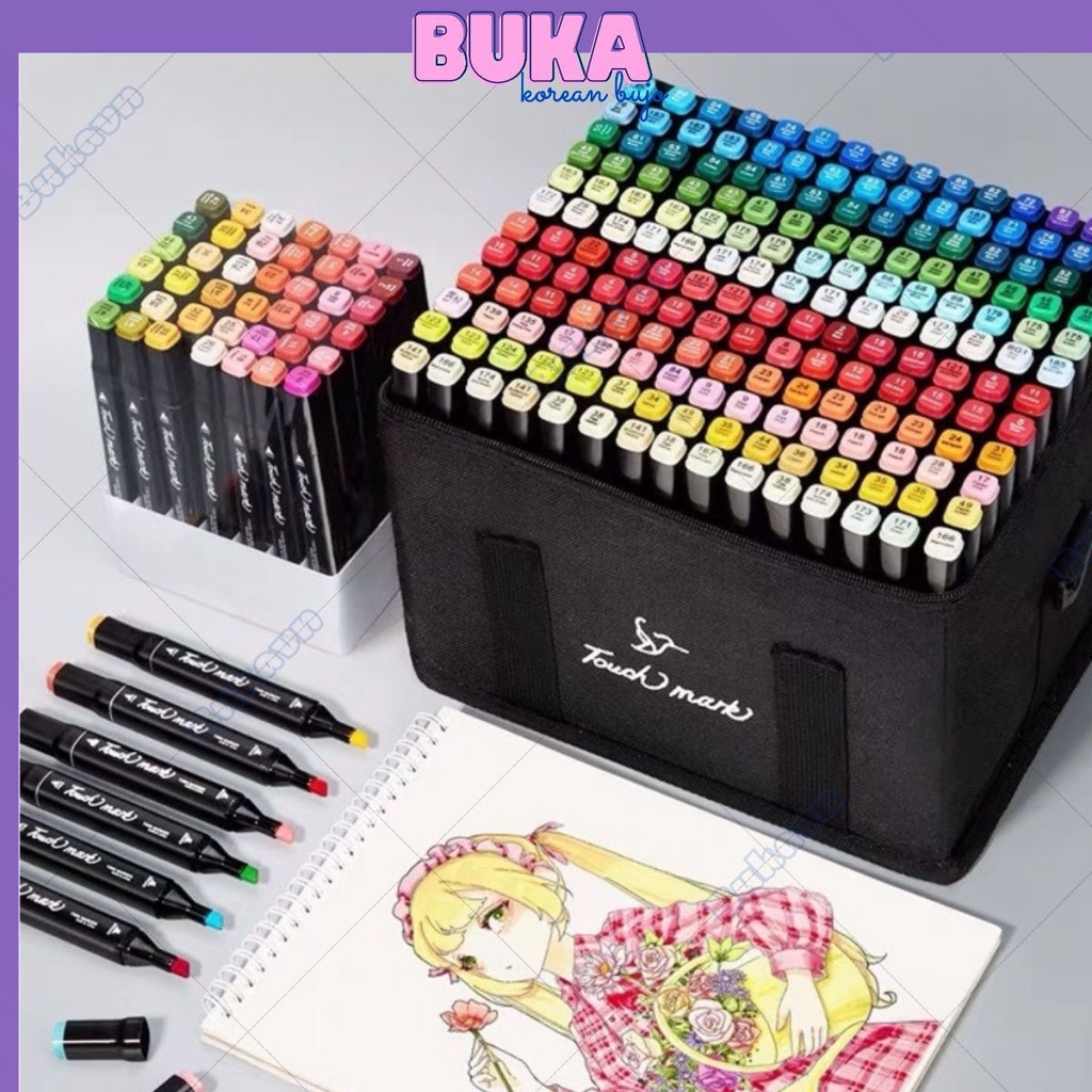 Bút dạ Marker Touch nhiều màu cao cấp Buka kèm túi vải họa cụ vẽ tranh cao cấp 24 / 36 / 48 / 60 / 80 màu