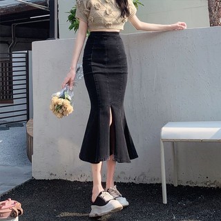🌷 Chân váy jeans đuôi cá xẻ gấu ulzzang mùa hè