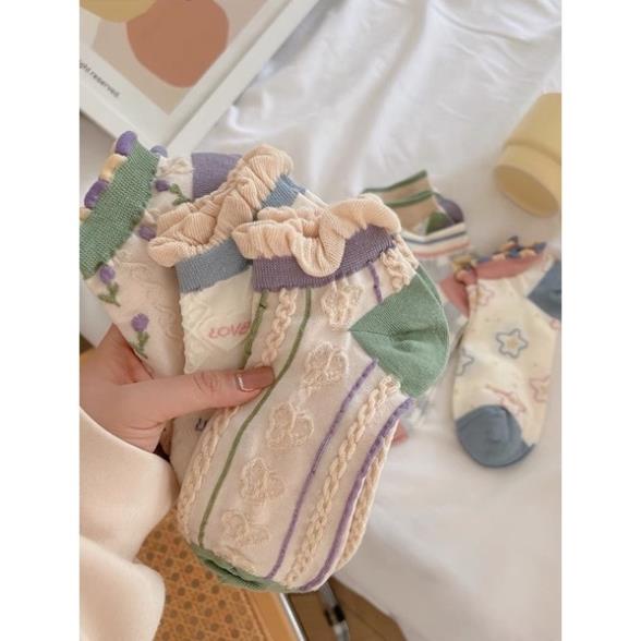 Tất vớ nữ thổ cẩm cổ bèo Softie chất liệu vải Hàn co giãn bốn chiều,họa tiết kute phong cách hiện đại