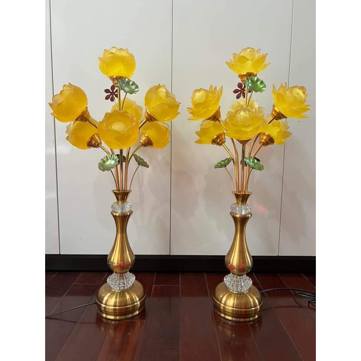 Đôi đèn hoa sen lưu ly 5 bông, 7 bông 72 cm - đèn thờ, dâng phật D57C