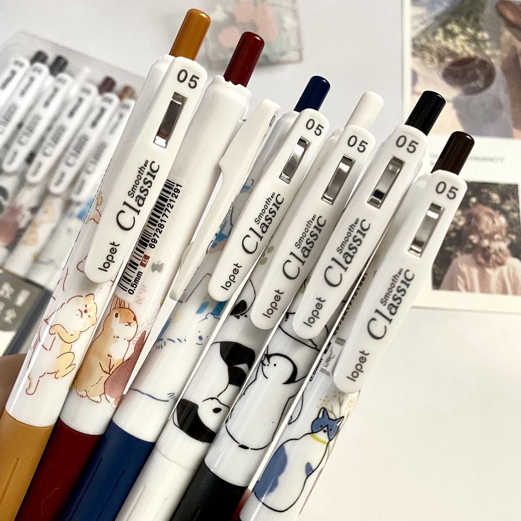 Bút gel bấm LOPET Lovely Animal họa tiết động vật đáng yêu, mực đen 0.5mm LP-1243