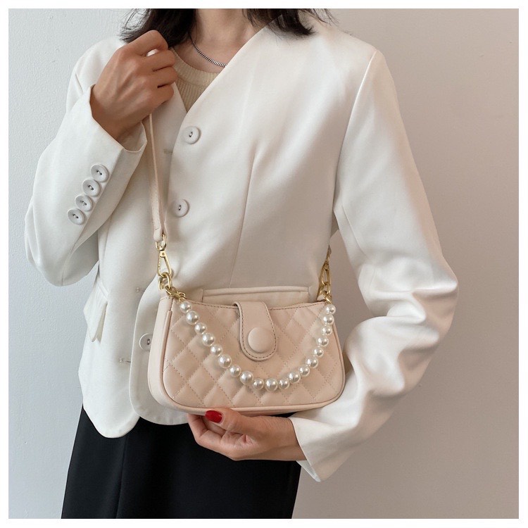 Túi Xách Nữ Đẹp Trần Trám Khoá Lắp Cúc Kèm Dây Ngọc, Đeo Chéo Đeo Vai Phong Cách Trẻ Trung