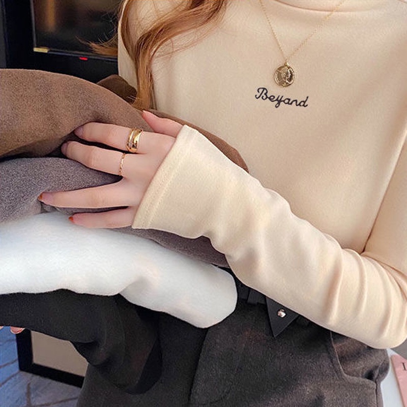 NRVP Áo Thun Nữ Dài Tay Dáng Rộng Màu Trơn Phong Cách Hàn Quốc Mới