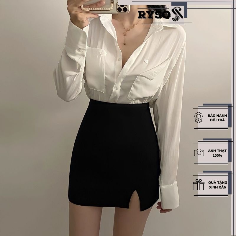 Chân váy công sở chữ A xẻ tà trước chất mango cao cấp siêu thanh lịch nhẹ nhàng cho nữ chất vải cao cấp mềm mịn