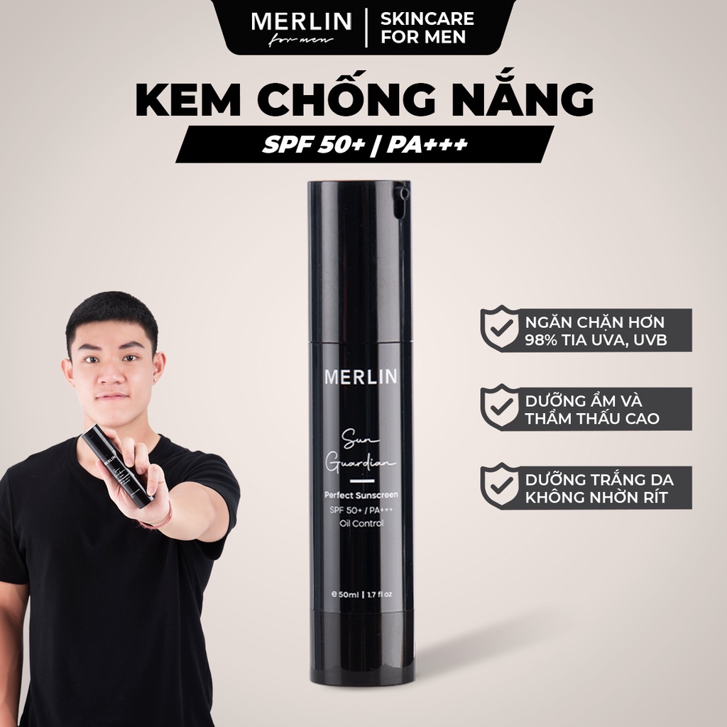 Sữa chống nắng Merlin For Men Sunscreen SPF50 PA+++ Sun Guardian 50ml kiểm soát dầu