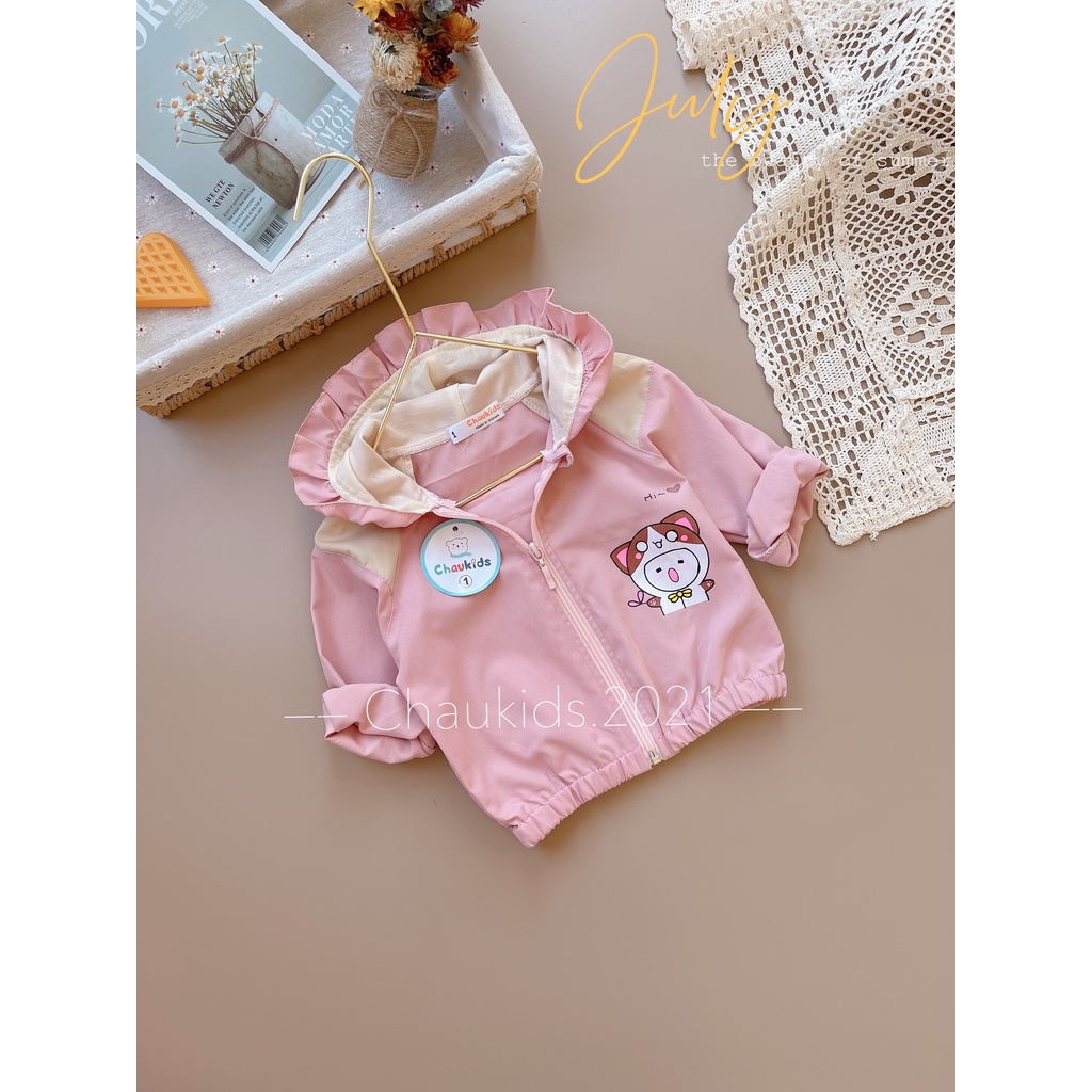 Áo Khoác Cho Bé Gái Hình Mèo Siêu Xinh Cho Bé Từ 7Kg Đến 18Kg Màu Hồng .