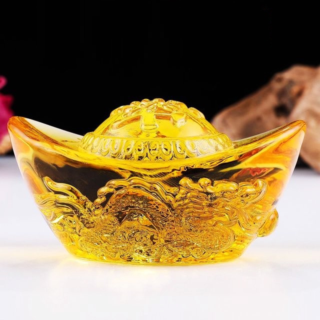 Thỏi vàng pha lê phong thủy đặc ruột chạm khắc hình RỒNG cỡ lớn 10cm bày ban thần tài hoặc bàn làm việc