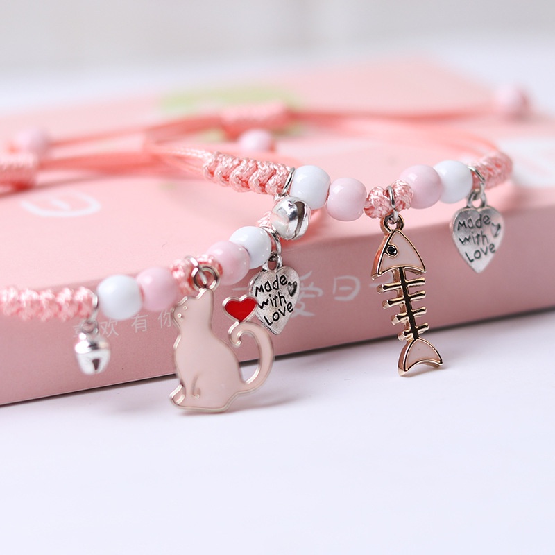 Vòng lắc dây rút xinh mèo cá - Handmade