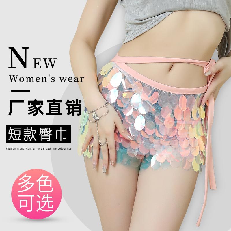 Bộ Trang Phục Biểu Diễn Múa Bụng Phối Khăn Choàng Đính Kim Sa Lấp Lánh Thời Trang Mùa Hè Quyến Rũ Cho Nữ