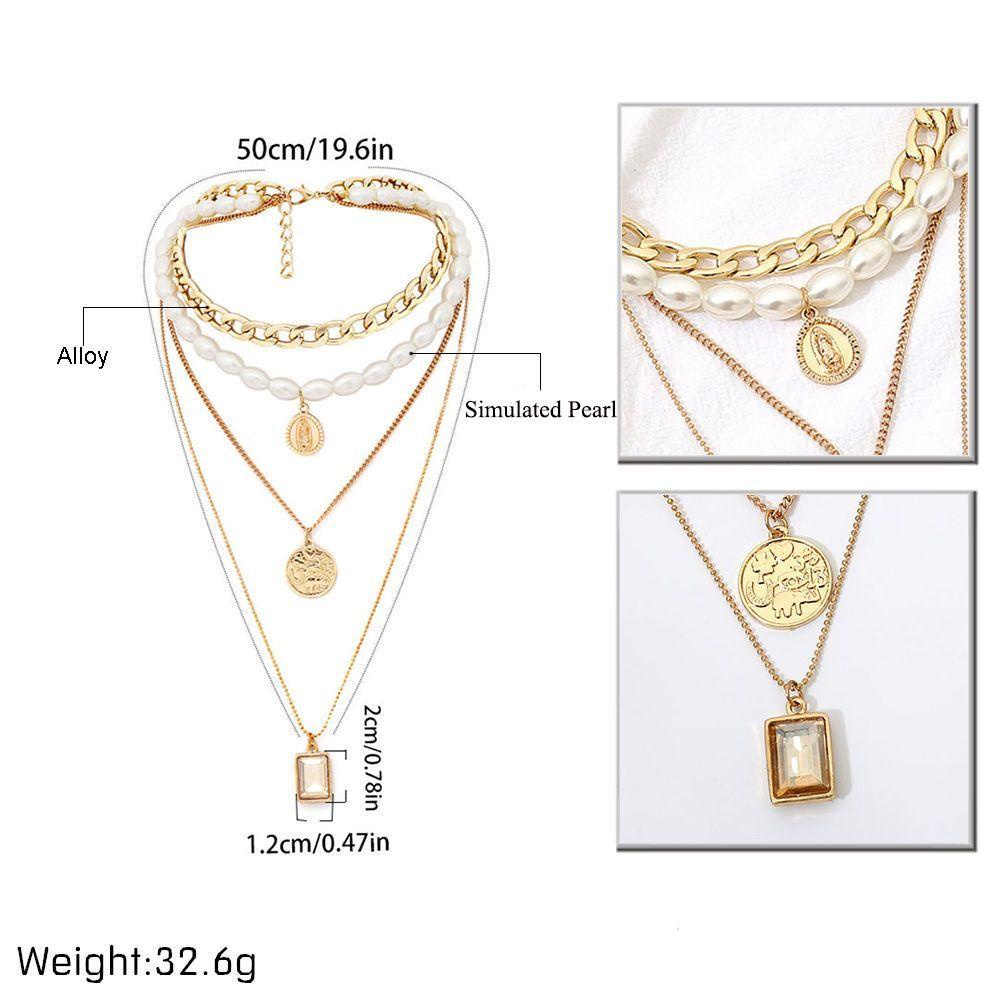 Vòng Cổ Choker MXGOODS Dành Cho Nữ|Vòng Cổ Nhiều Lớp Đính Hạt Giả Ngọc Trai Và Đồng Xu