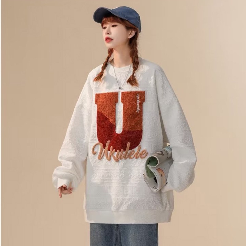 IELGY    Áo sweater Cổ Tròn Dáng Rộng Phong Cách Thời Trang Đường Phố Cho Nữ