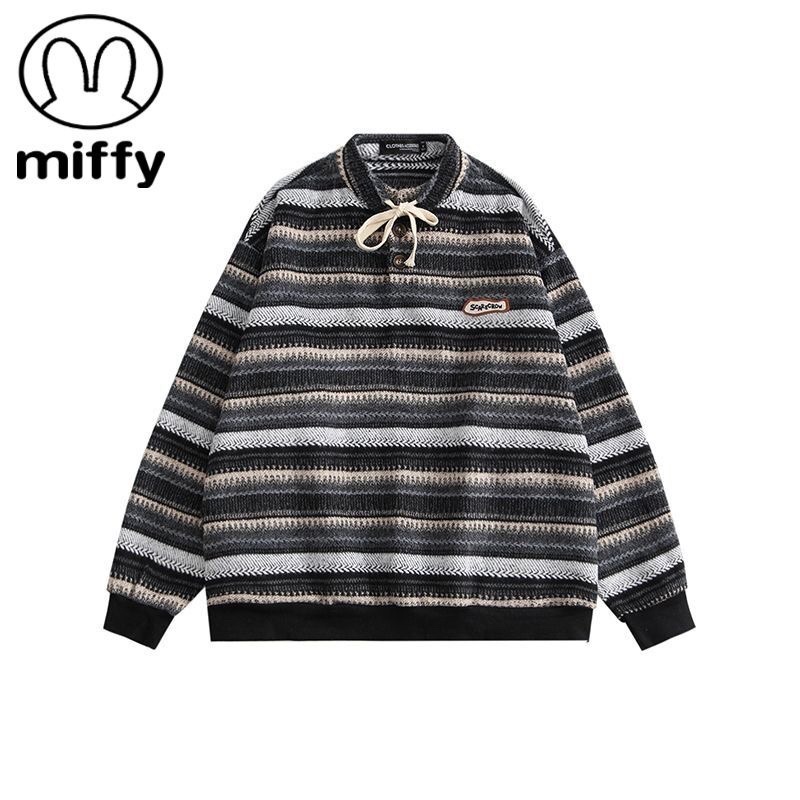 Áo Len Vintage Kẻ Ngang Phối Dây Cổ