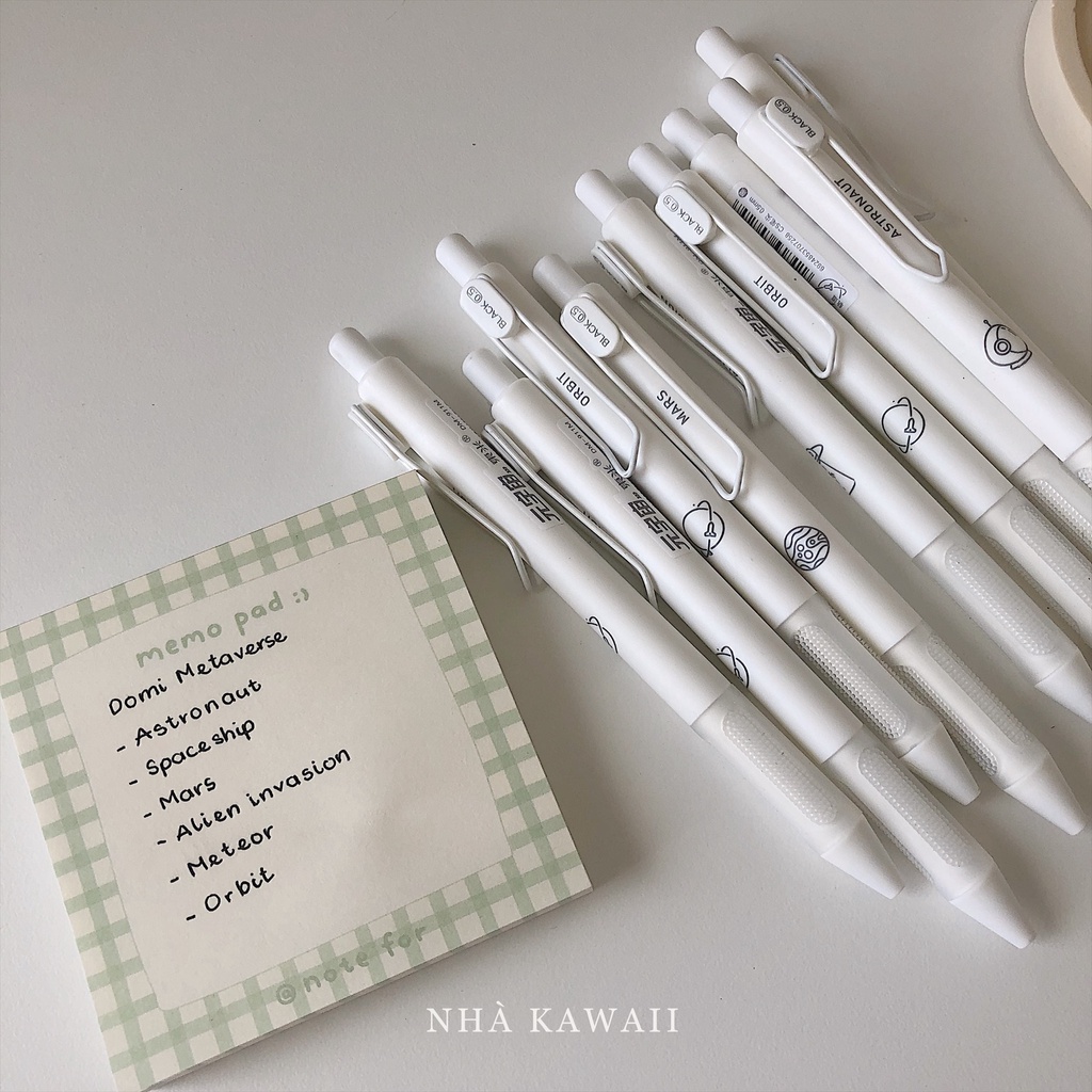 Bút gel đen Domi Metaverse màu trắng tối giản, ngòi 0.5mm viết siêu êm