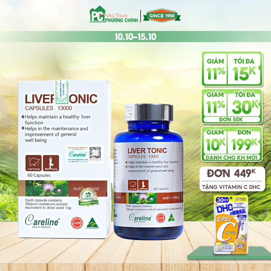 Viên Uống Giải Độc Gan, Hạ Men Gan Liver Tonic Careline - Giúp Mát Gan Giải Độc, Bảo Vệ Chức Năng Gan