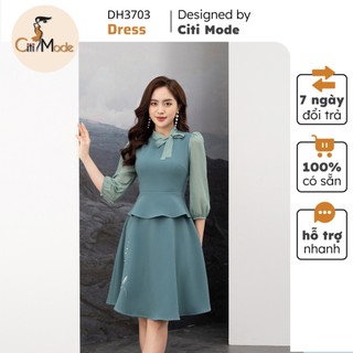 Đầm công sở citi mode fashion thiết kế peplum dáng xòe thêu hoa dài tay dh3703