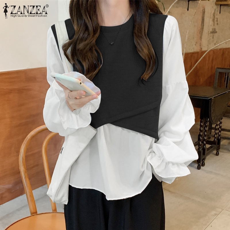 Áo ZANZEA dệt kim phối màu sắc tương phản thời trang thanh lịch dành cho nữ