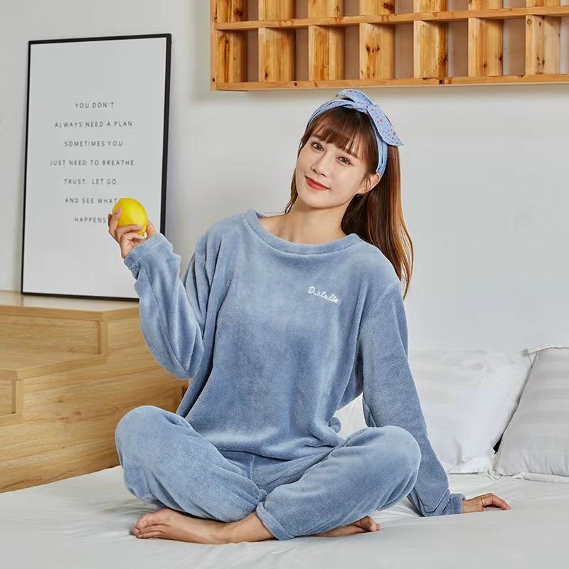 Bộ Lông Thỏ Thêu Chữ Siêu Ấm Mặc Nhà