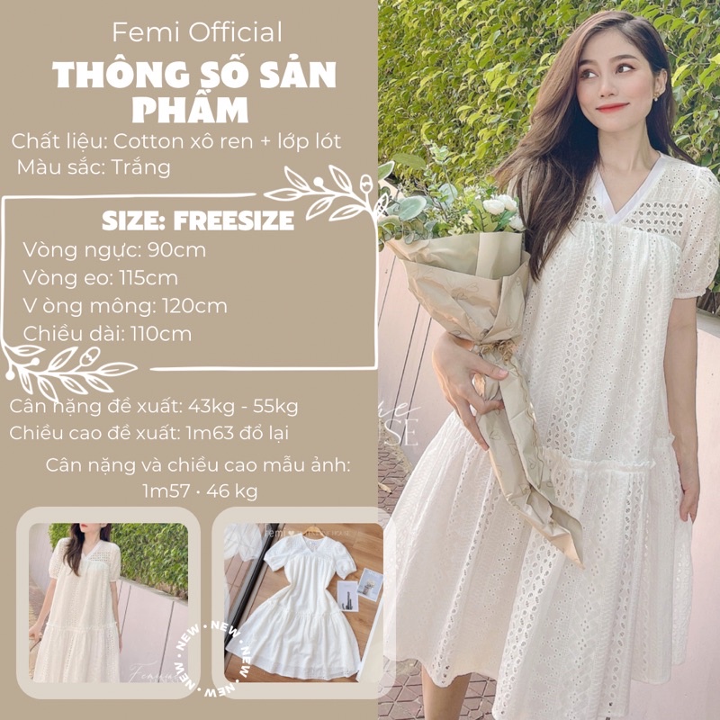 Đầm Xô Ren Trắng, Váy nữ nhấn tầng dáng dài Freesize diện hè du lịch đi chơi