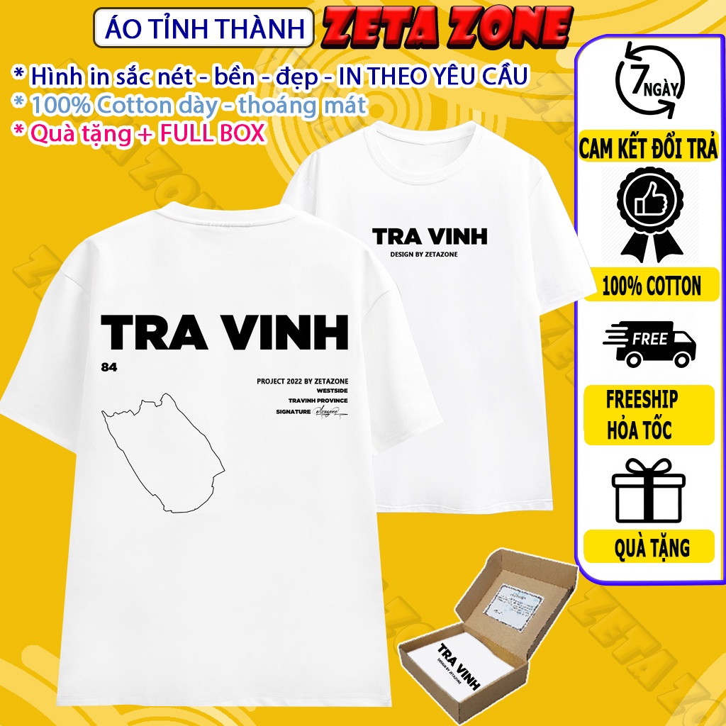 Áo 63 tỉnh thành áo thun Trà Vinh from rộng nam nữ unisex freesize tay lỡ 100% cotton cá tính mạnh mẽ streetwear Zeta