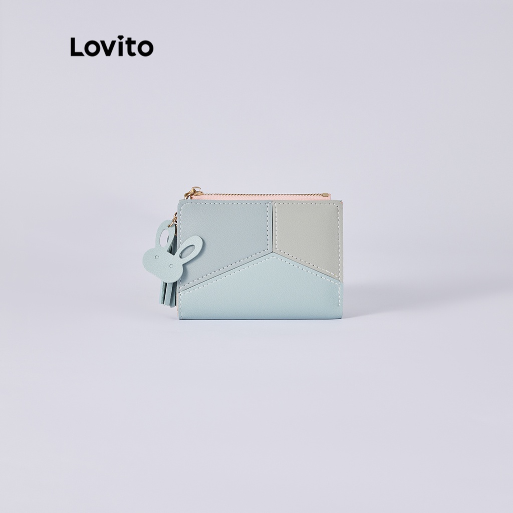 Túi LOVITO hai ngăn dạng dây kéo ghép nối màu sắc phối tua rua dễ thương cho nữ L38BA30 (màu xanh lam)