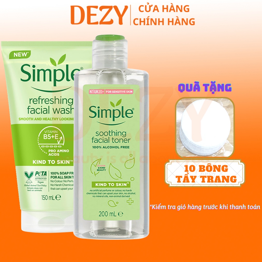 Bộ Chăm Sóc Da Mặt Sữa Rửa Mặt Simple Dạng Gel Và Toner Nước Hoa Hồng Chính Hãng - Srm Skincare Cho Da Nhạy Cảm NPP Dezy