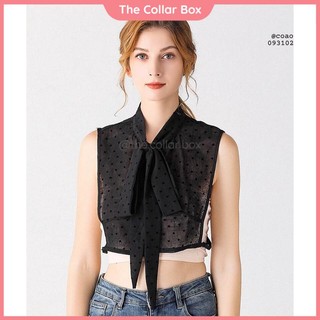 Cổ áo rời thắt nơ, màu đen, thêu trái tim cho nữ phối đồ công sở, đi chơi tạo kiểu cổ áo thời trang - Mã AO83