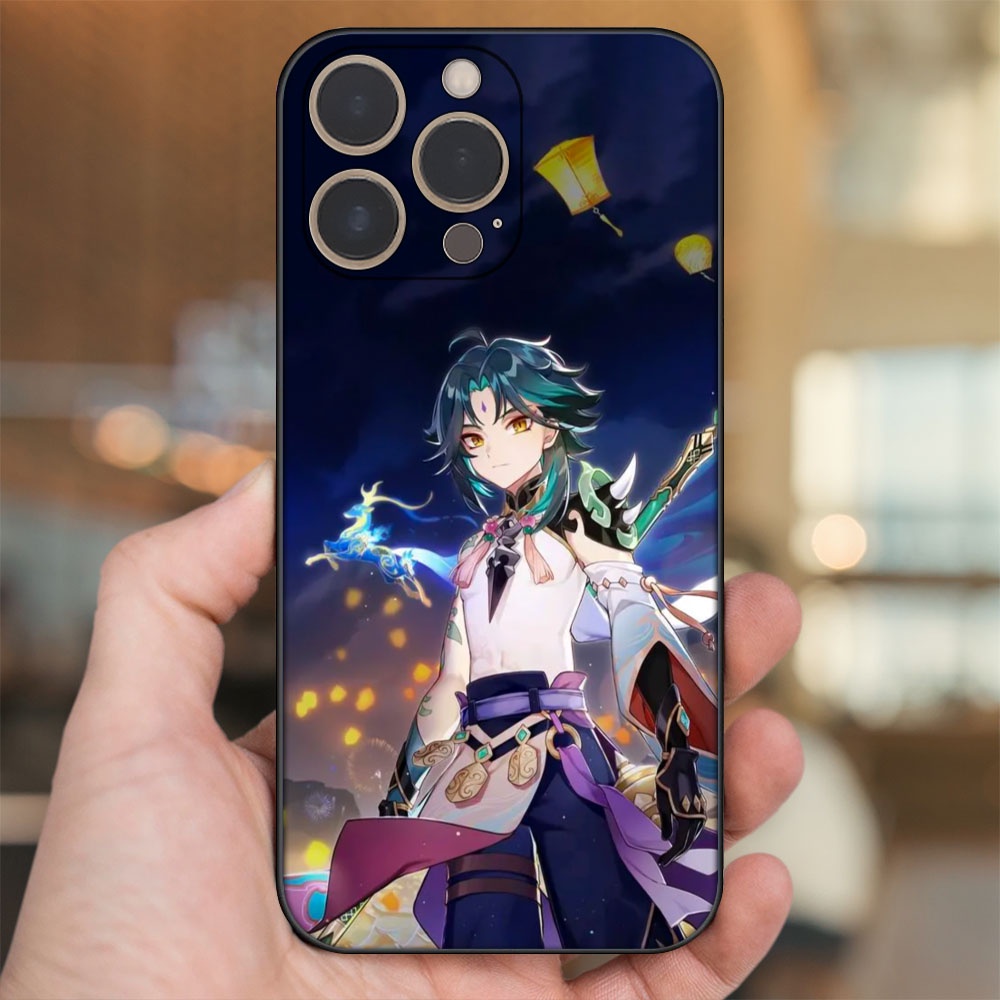 Ốp lưng iPhone 14 Pro dẻo đen cạnh vuông in hình Xiao Genshin Impact